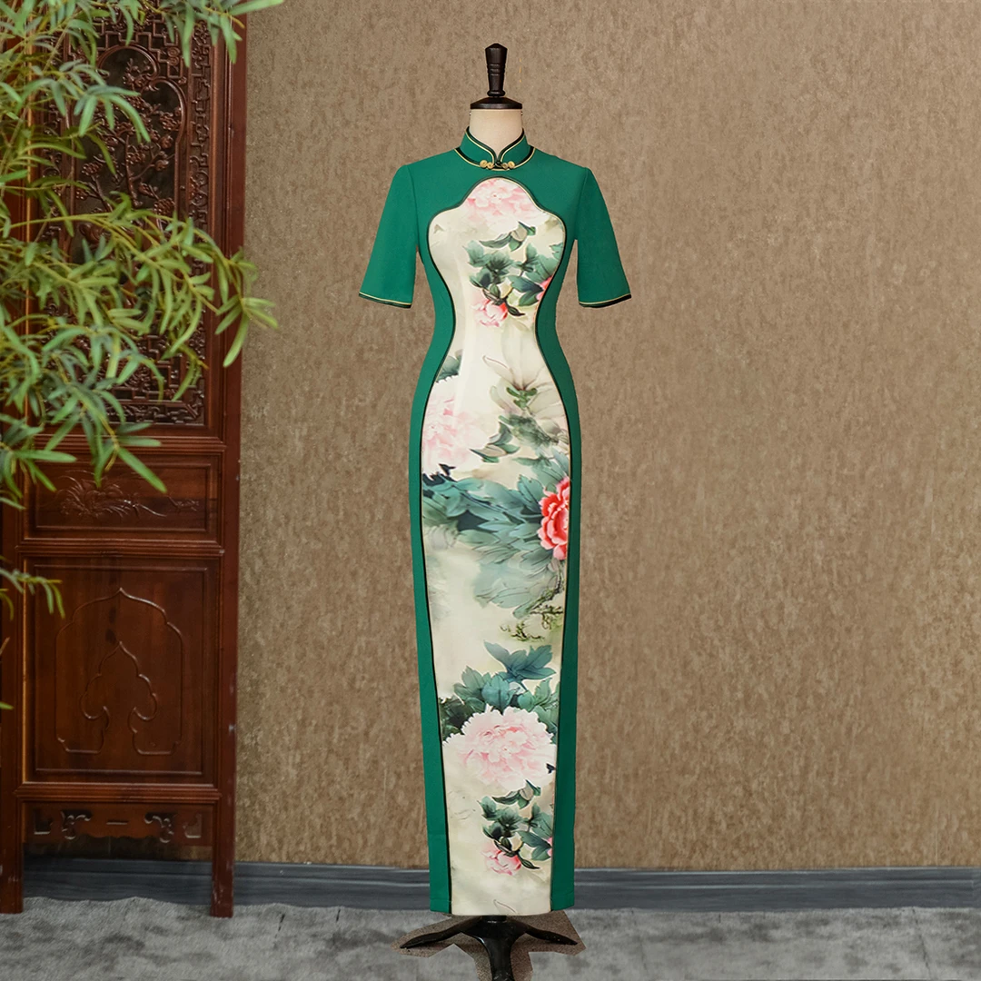 【姚君老师粉丝福利】碧影芳菲--走秀旗袍走秀中长款连衣裙
