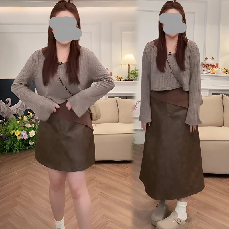 设计感长袖罩衫吊带背心上衣女2026春秋季收腰显瘦直筒半身裙套装