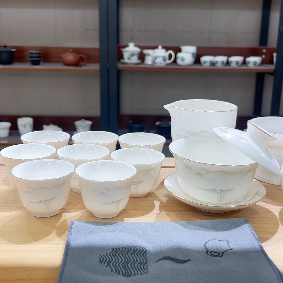 高端羊脂玉茶具套装