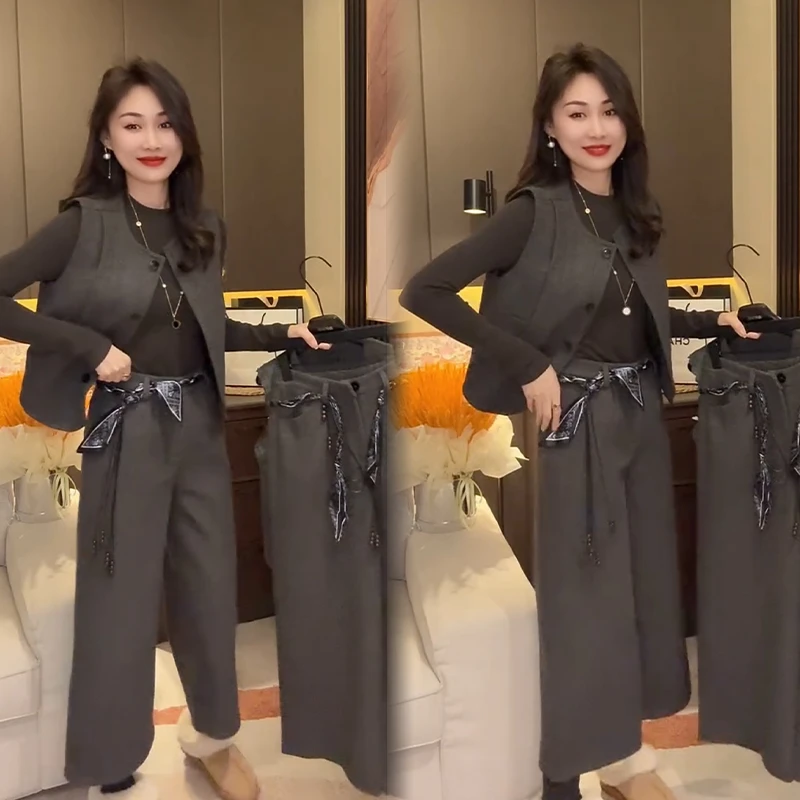 2025秋冬新款时尚显瘦气质网红高档套装女高级百搭宽松大码两件套