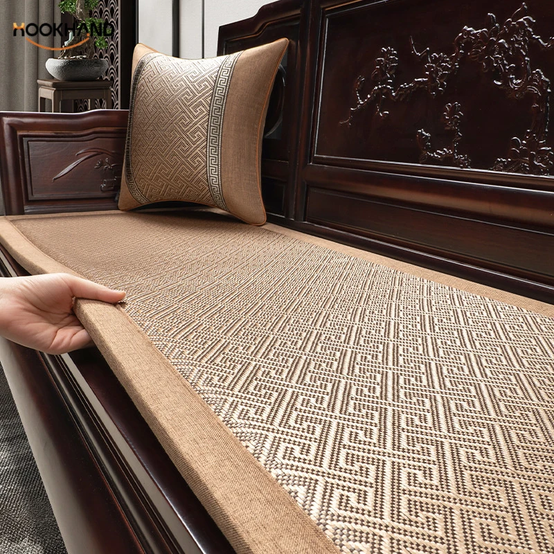 夏季红木沙发垫凉席坐垫实木家具垫子防滑藤席套罩夏天款中式席子