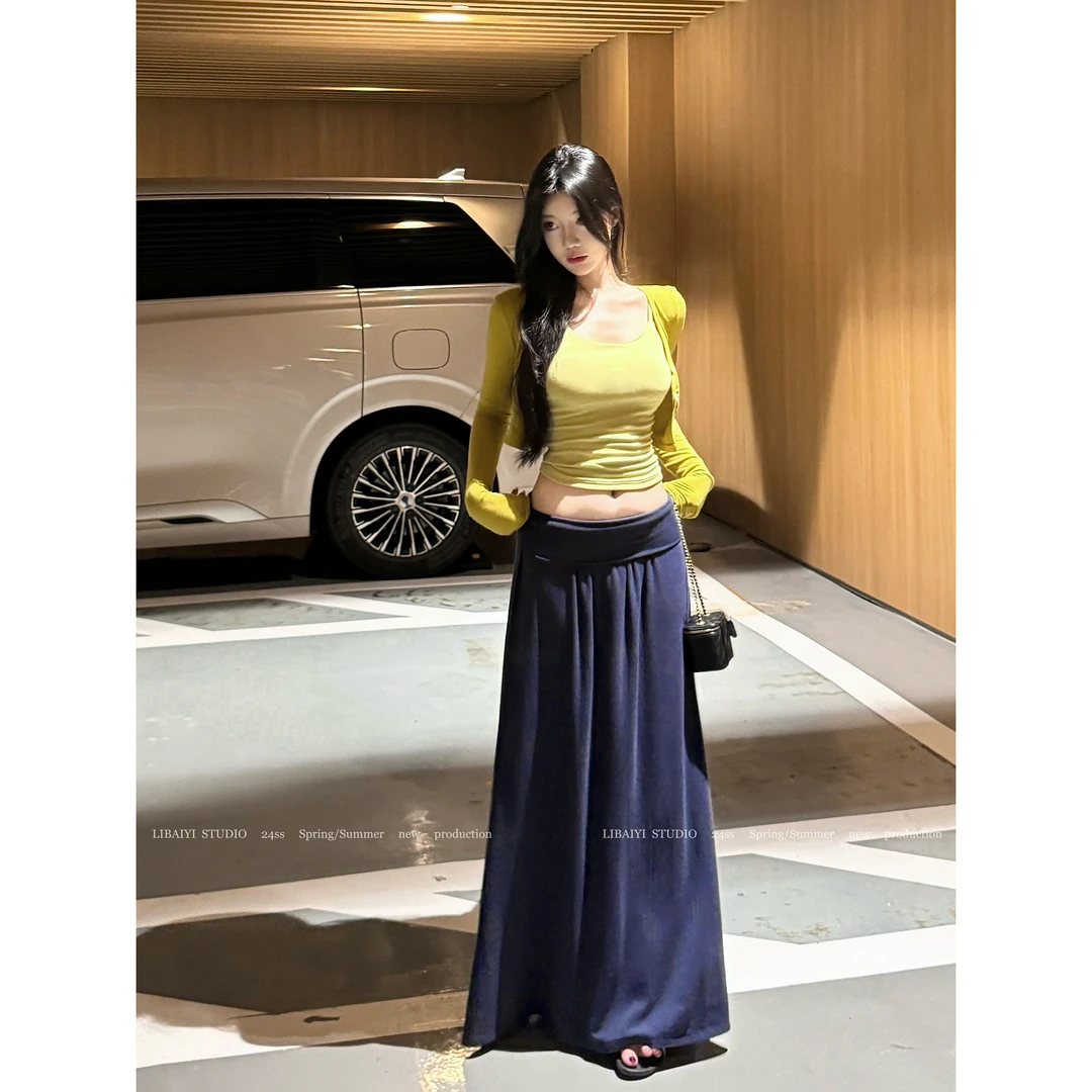 现货 LIBAIYI 压褶重感/慵懒百搭休闲纯欲舒适半身裙 1774