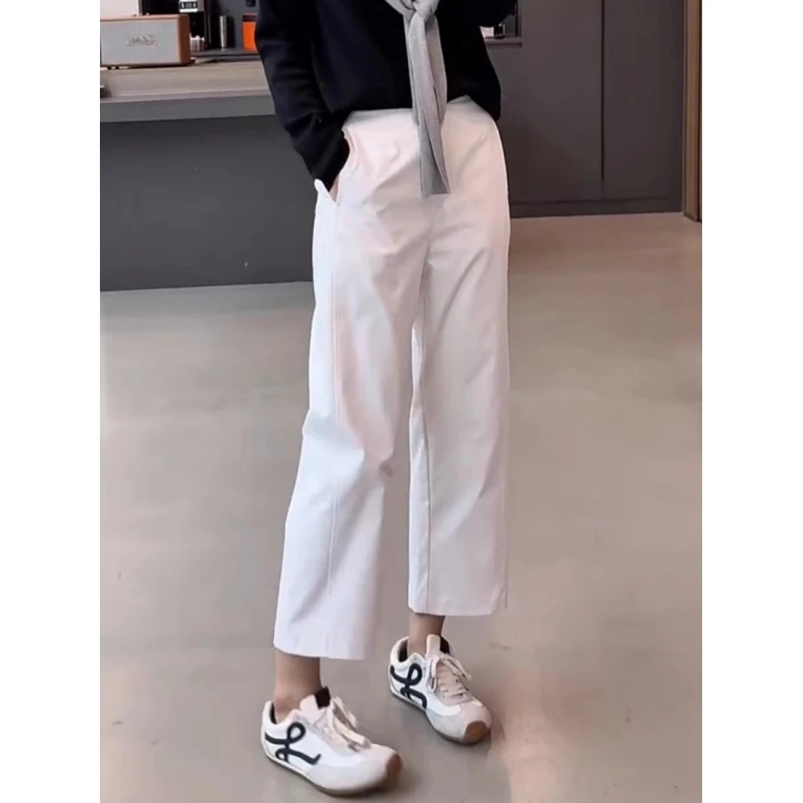 2025年夏季薄款大码休闲裤子女高腰弹力显瘦洋气直筒裤九分哈伦裤