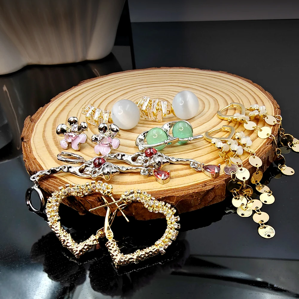 铜合金耳饰 【直播间5选3】轻奢时尚韩版百搭手工气质小众耳饰合集