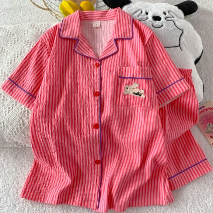 春夏季云朵棉睡衣女士短袖短裤开衫可爱卡通学生可外穿家居服套装