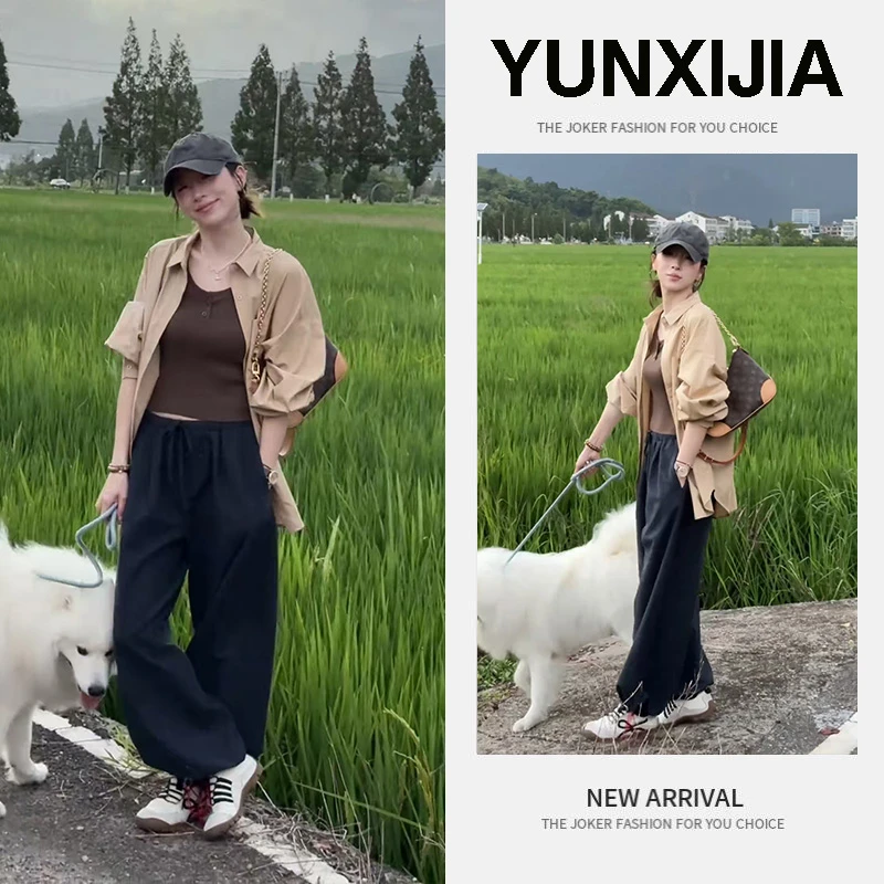 入秋2025年新款时尚套装慵懒风内搭吊带休闲开衫极简阔腿裤三件套