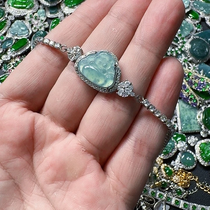 翡翠颈饰未镶嵌天然A货翡翠放漏