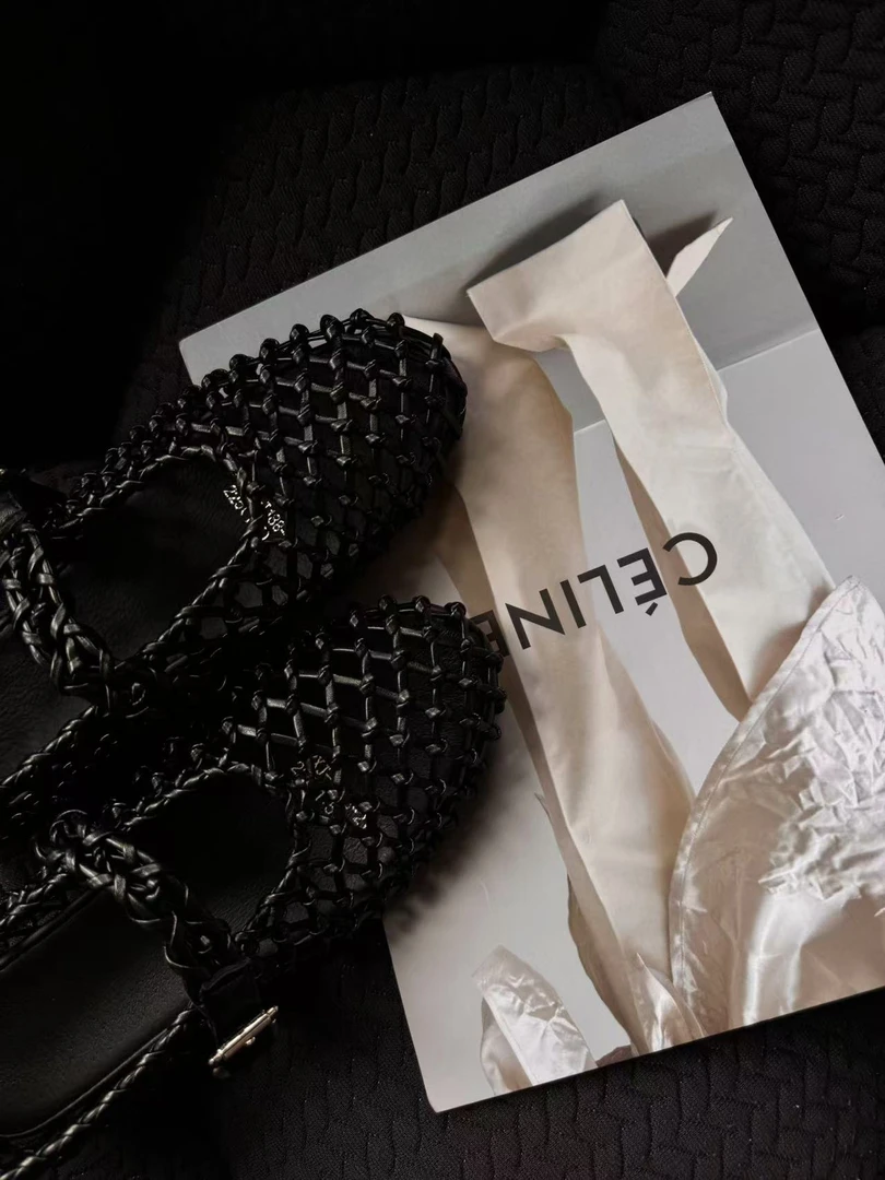 MPGJIEJIE【镂空芭蕾鞋】小香风时尚女士夏季黑色编织包头单鞋