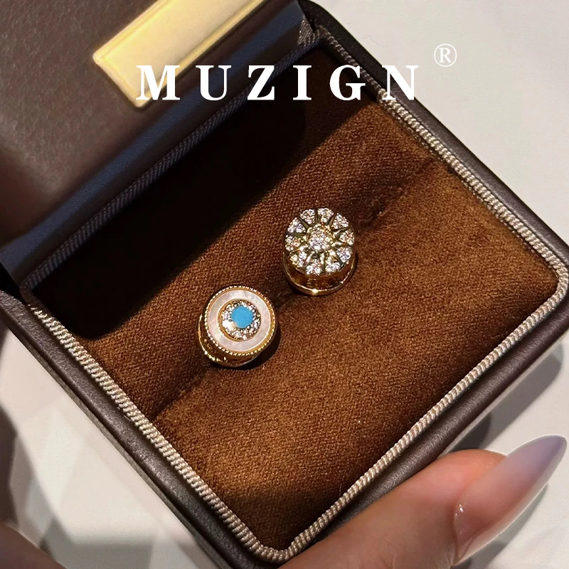 黄铜耳饰 蓝色星芒贝壳双面耳钉女复古高级感精致个性日常耳饰