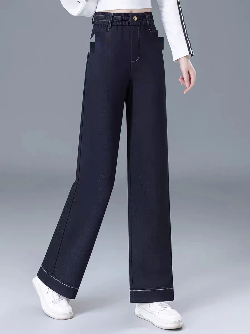 9929针织牛仔北极绒加厚直筒裤-A118