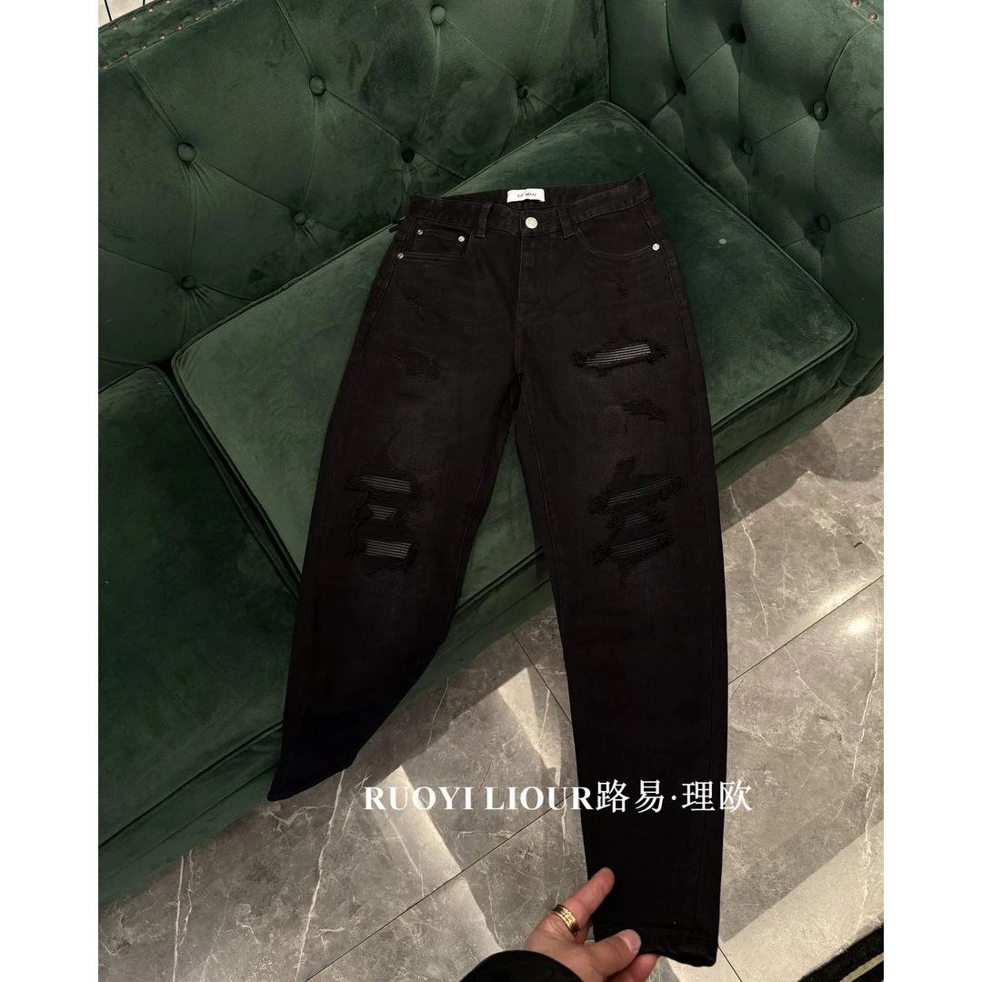 【路易理欧】欧货时尚潮流街头纯色休闲百搭男士牛仔裤8808