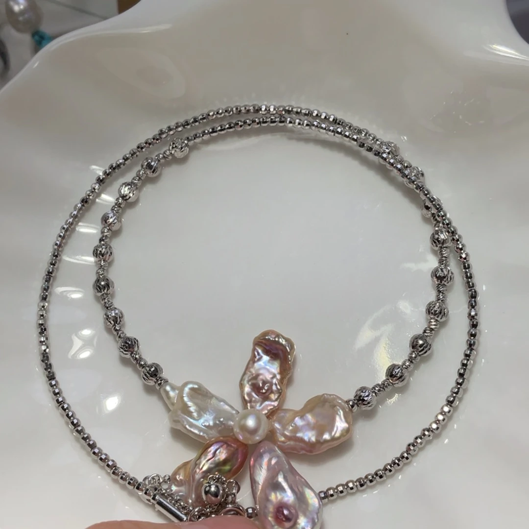 淡水珍珠银S925镶嵌颈饰