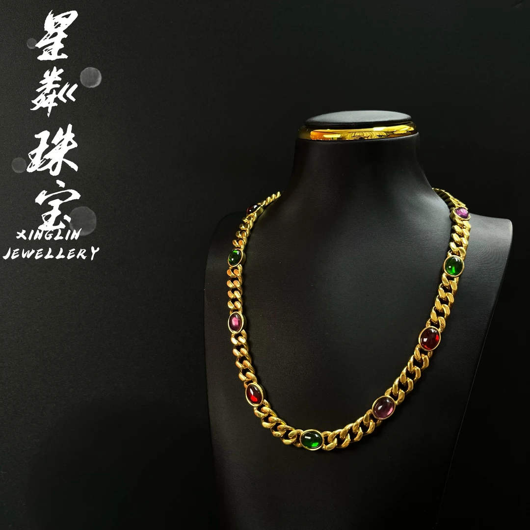 【彩宝古巴项链】足金999黄金5D温柔风ins风彩宝古巴项链