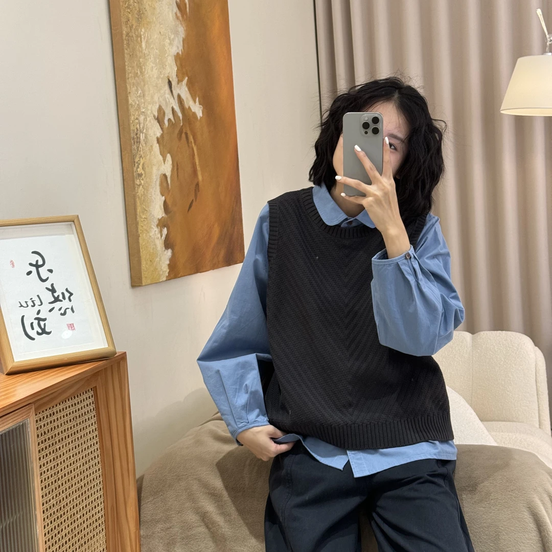 喜樂 2025马甲背心新款时尚百搭纯色休闲简约复古纹理针织背心女