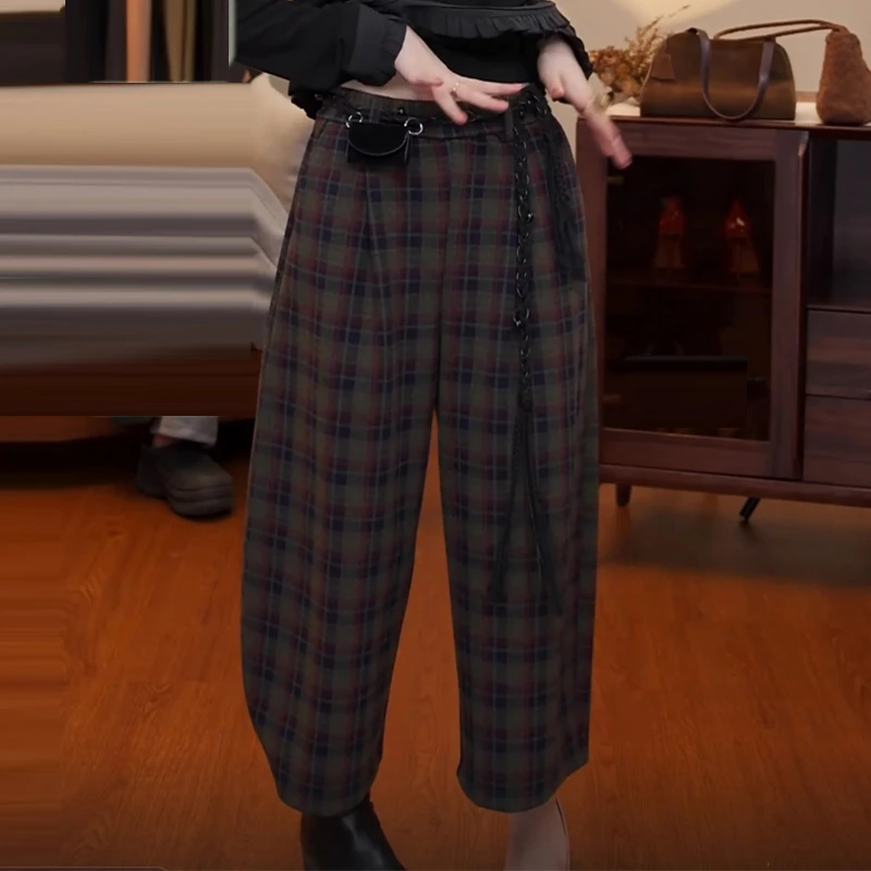 韩系复古潮流高级感格纹休闲裤女2025秋季新款简约百搭减龄裤子