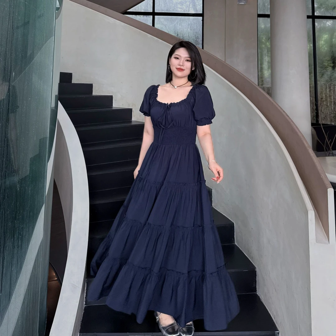 安安【蓝山咖啡】夏季复古气质温柔风打揽收腰显瘦连衣裙-S1273