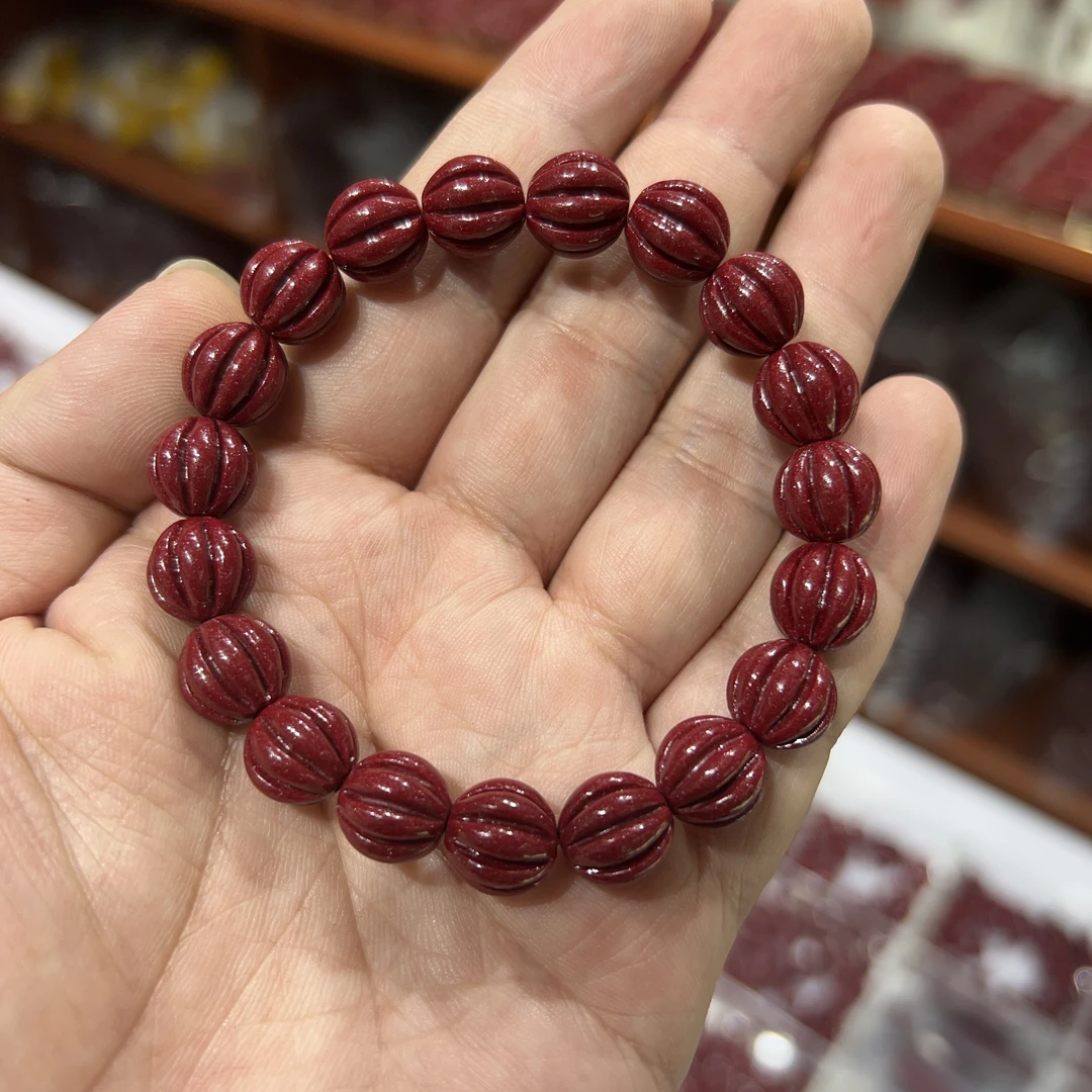 含辰砂工艺品真品高含量南瓜珠10mm紫金砂手串本命年平安朱砂手链