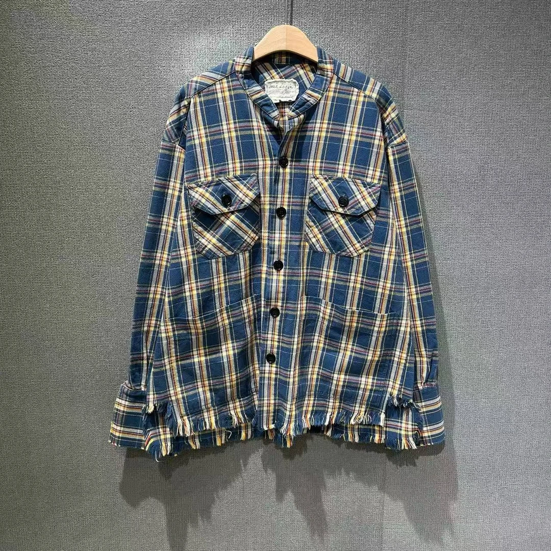 未使用 maje Greg lauren（pm）格纹做旧衬衫 3码/2291