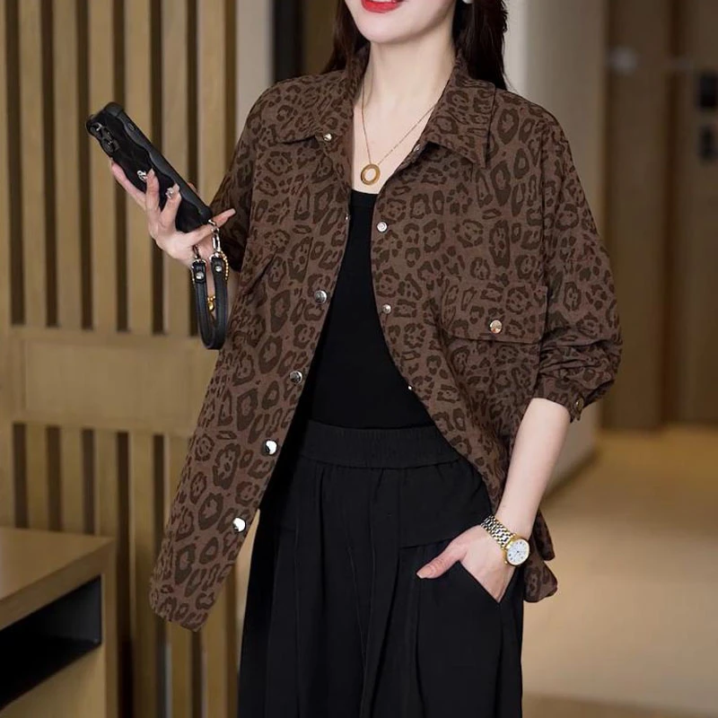 豹纹衬衫女装2025新款春装时尚显瘦宽松百搭长袖上衣女士小衫春季