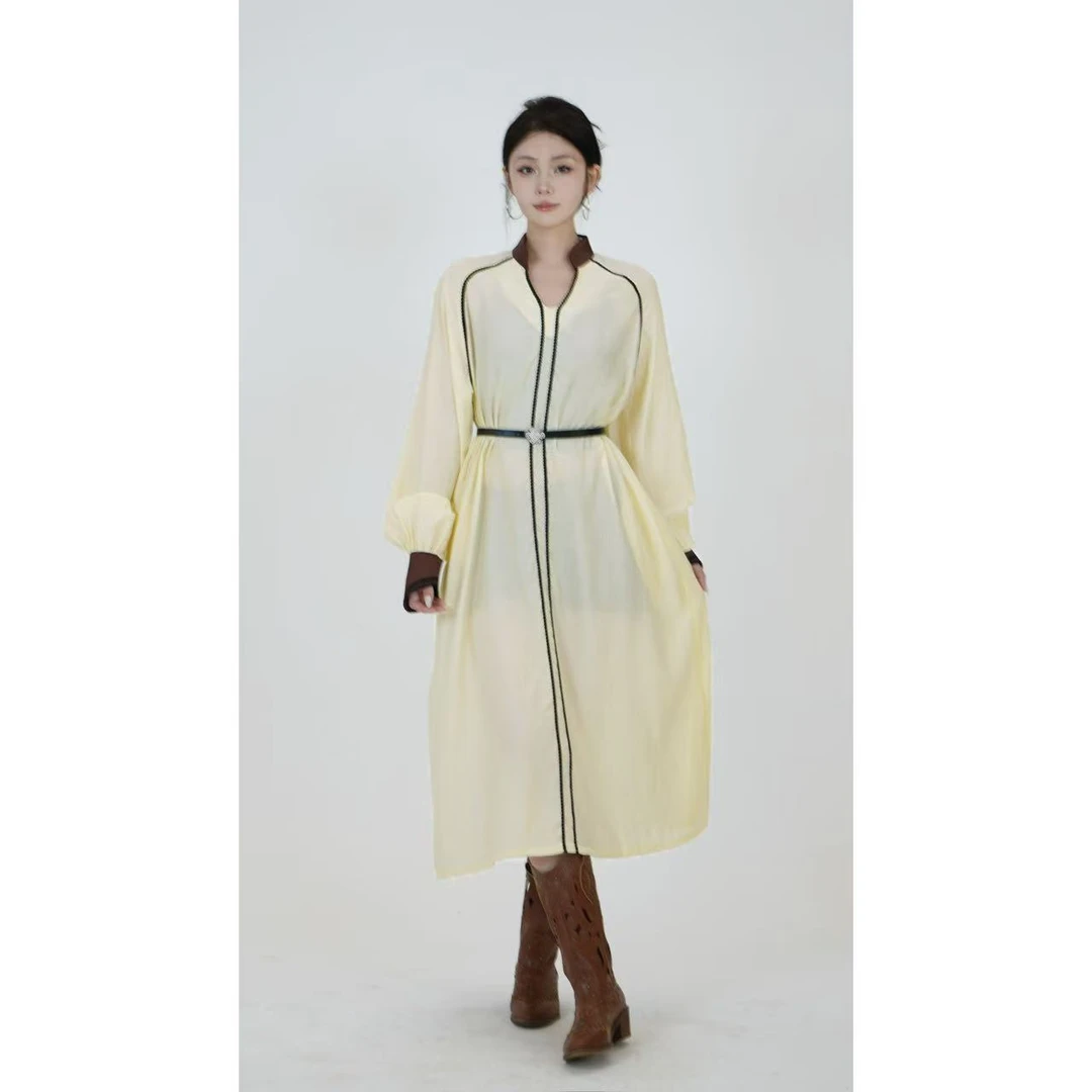 【卓日雅】3339新款民族风桃花皱面料夏季套头连衣裙