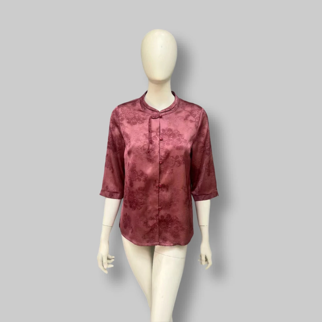 长裙时尚薄款花朵常规中老年大码女装短款新中式立领宽松衬衣复古