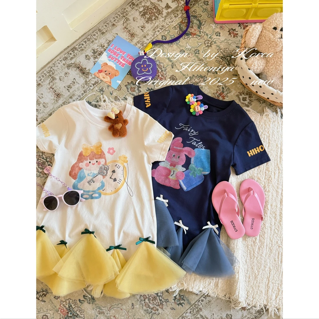 【美人鱼】三Hihoniya~2025夏季亲子卡通网纱甜美亲肤透气连衣裙