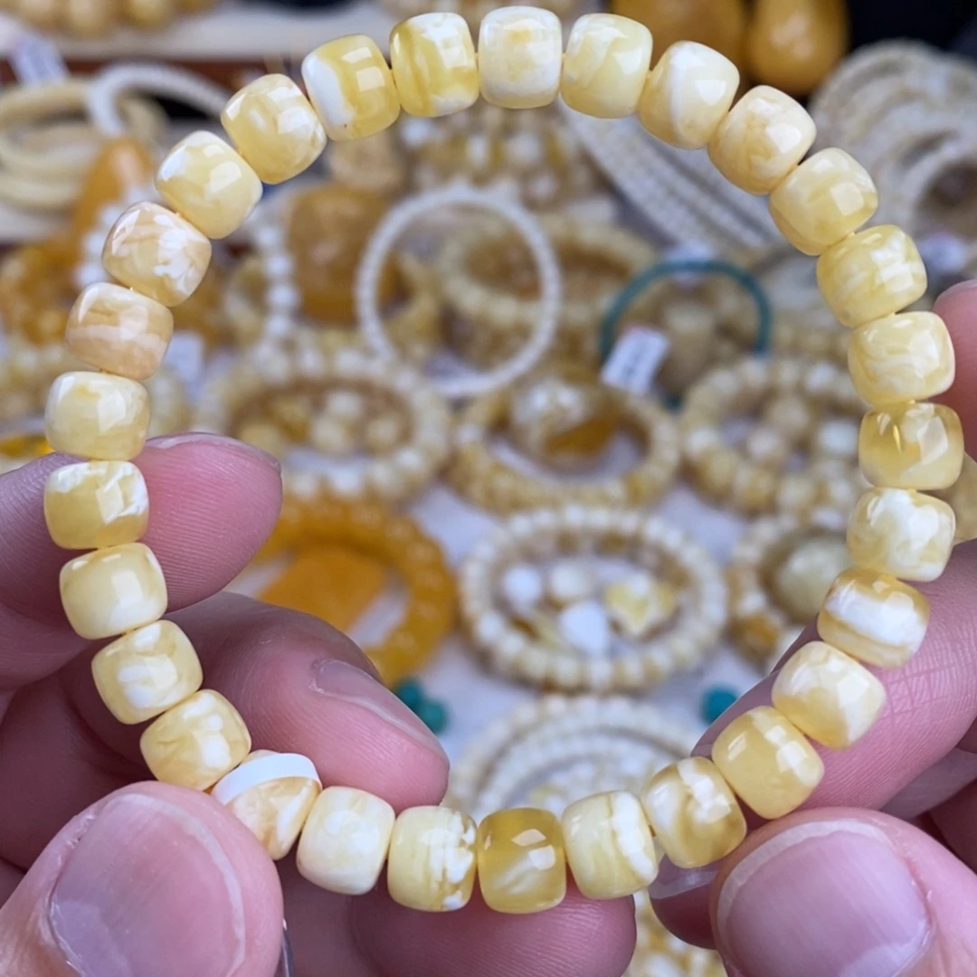 手链蜜蜡未镶嵌回血串瓷白细纹虎皮8mm