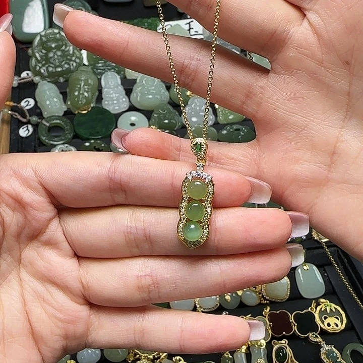 颈饰银S925镶嵌和田玉送链子送绳