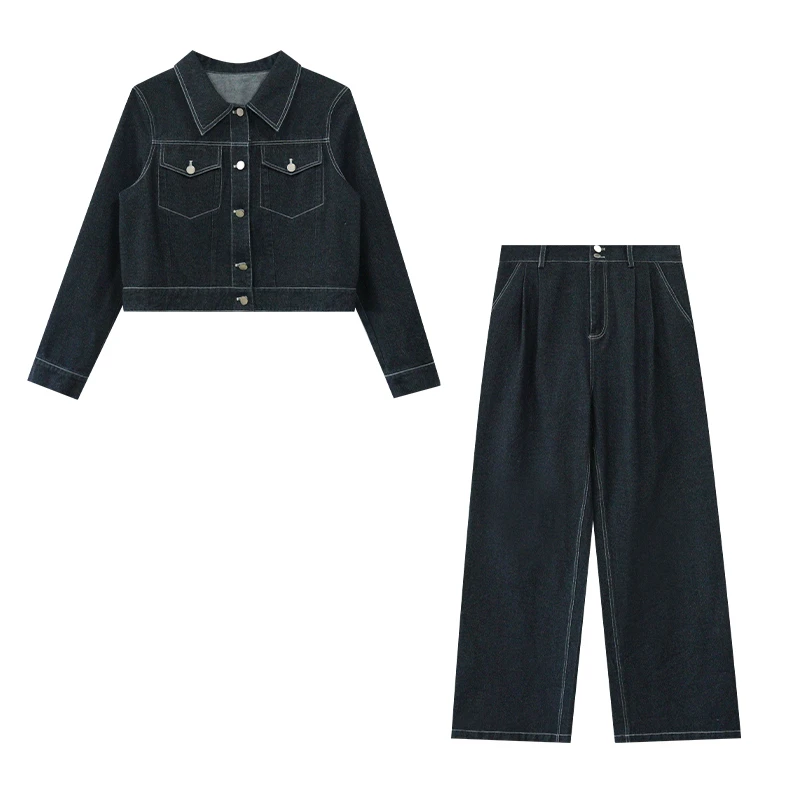 【蓝岛假日】蛋妹大码女装春季胖mm显瘦高级感牛仔套装DM24530