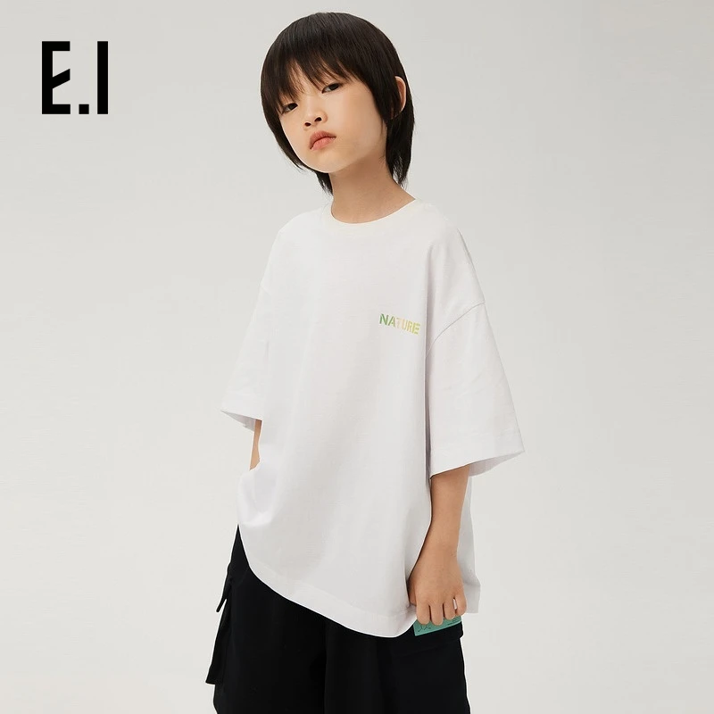 ei童装儿童短袖T恤夏装新款白色纯棉潮酷亲子装D8242112113