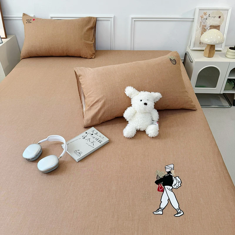 文艺风刺绣纯棉床笠单件全棉床罩床垫保护套罩床笠罩席梦思床套