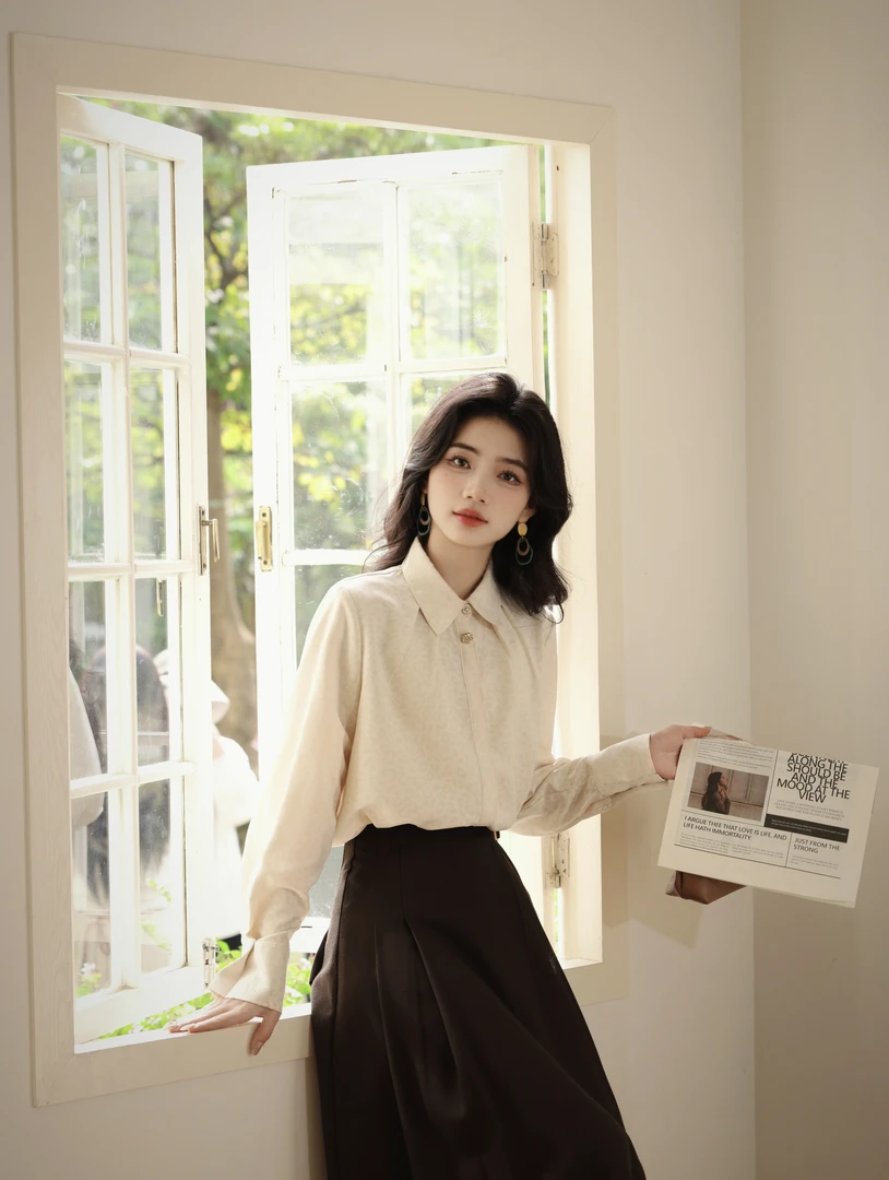 丁佳欣【孤鸟】港风复古豹纹长袖衬衫女宽松显瘦上衣JK0725173