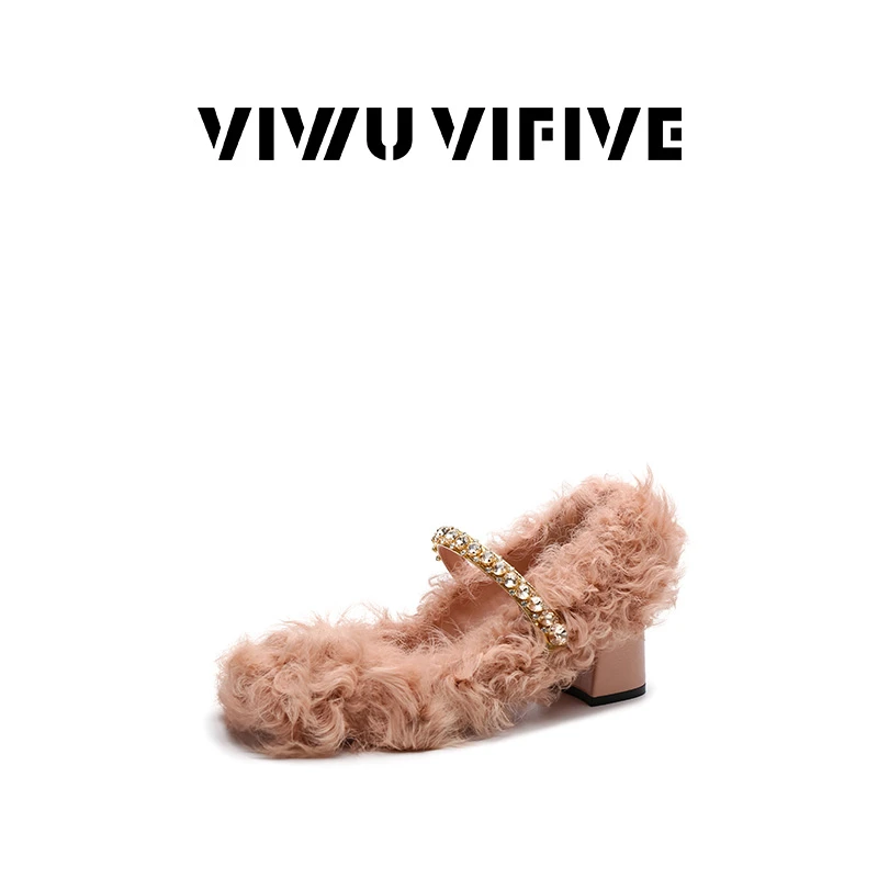 V5 VIWU.VIFIVE「桃夭」25新款欧若风上新玛丽珍毛毛鞋单鞋粗跟