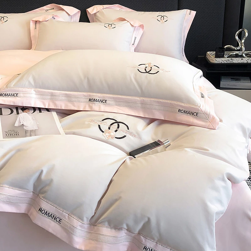 水星系列超细超柔长绒棉磨毛刺绣四件套秋冬加厚100%纯棉全棉床品