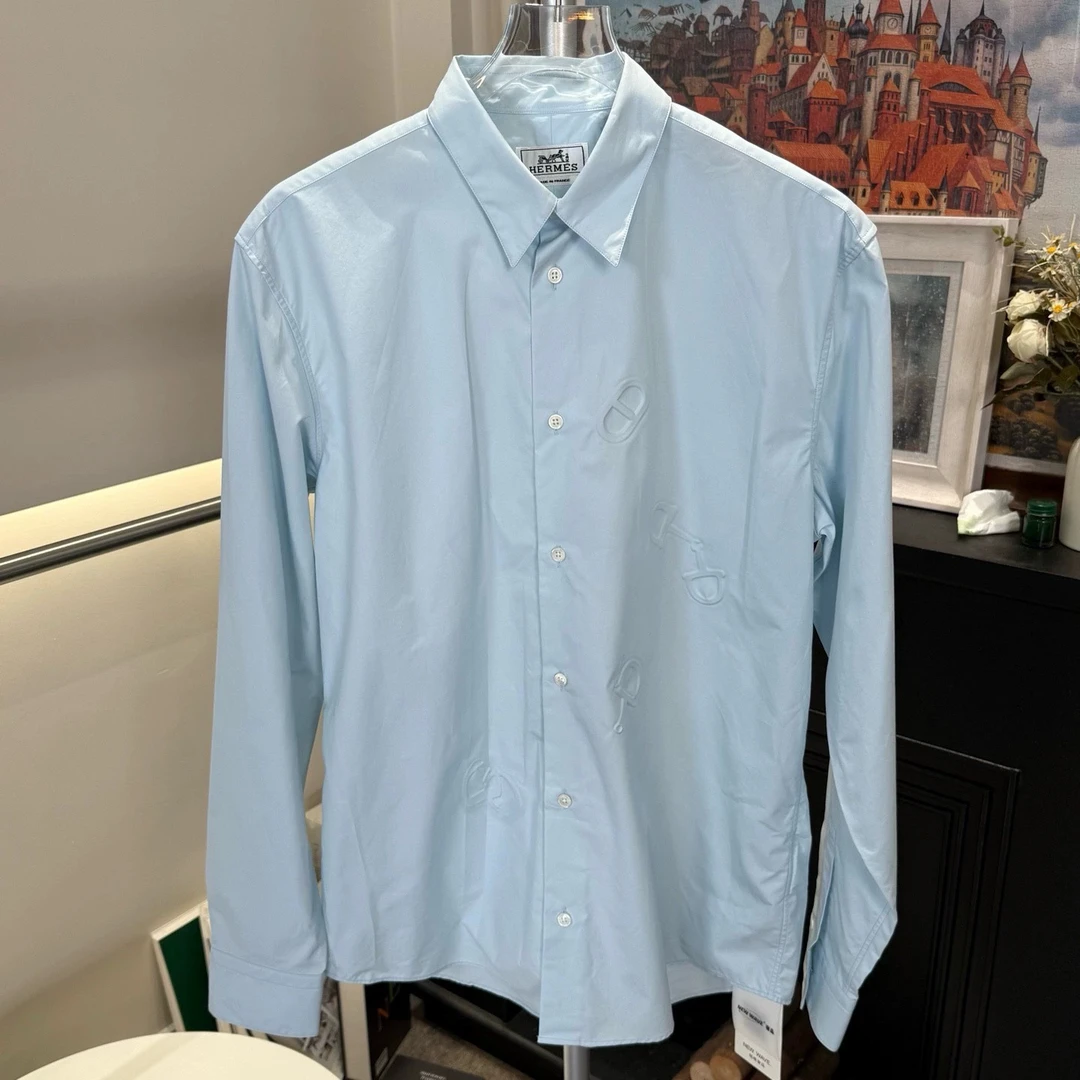 未使用 Hermes/爱马仕 Hermes 长袖排扣衬衫 蓝色/39