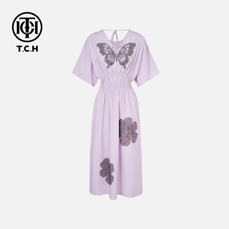 TCH私服烫钻工艺新时尚淑女百搭新潮流连衣裙T75B30E5255轻奢tch