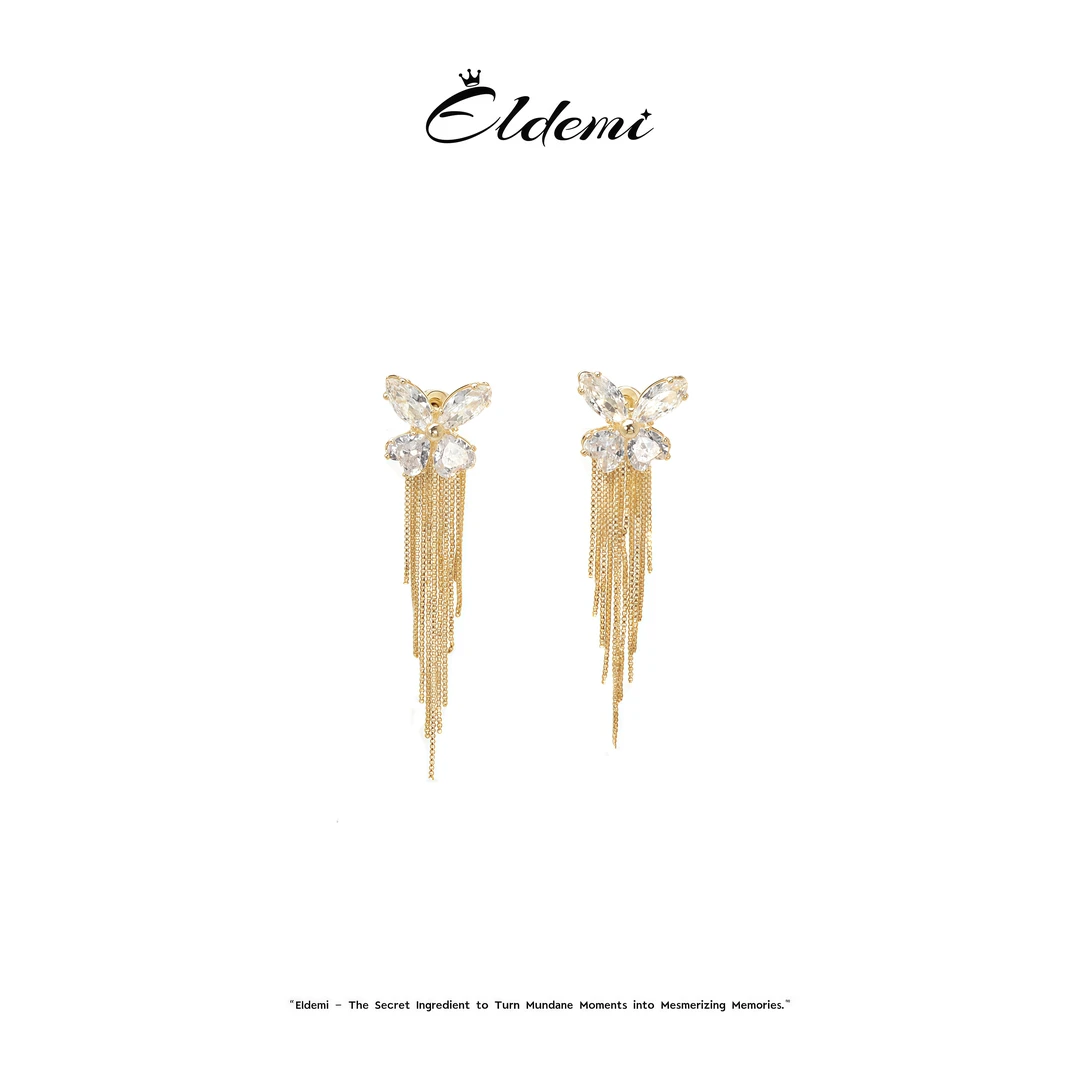 小众高级感蝴蝶流苏链条925银针时尚女耳饰B1501