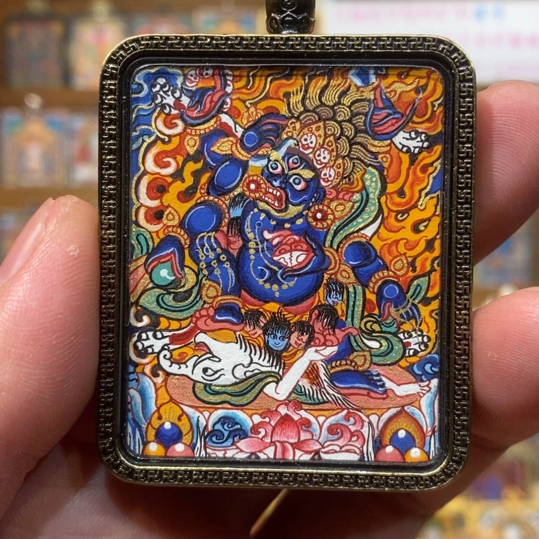 吊坠热贡纯手绘唐卡大黑天