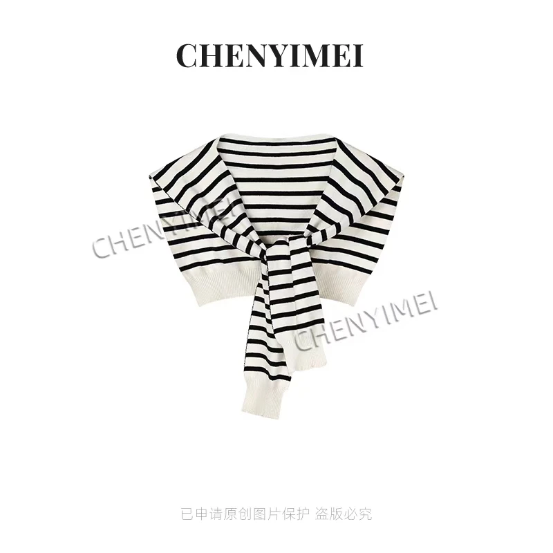 CYM1990假领子披肩女春秋冬百搭女高档配衣服的配饰针织条纹搭肩