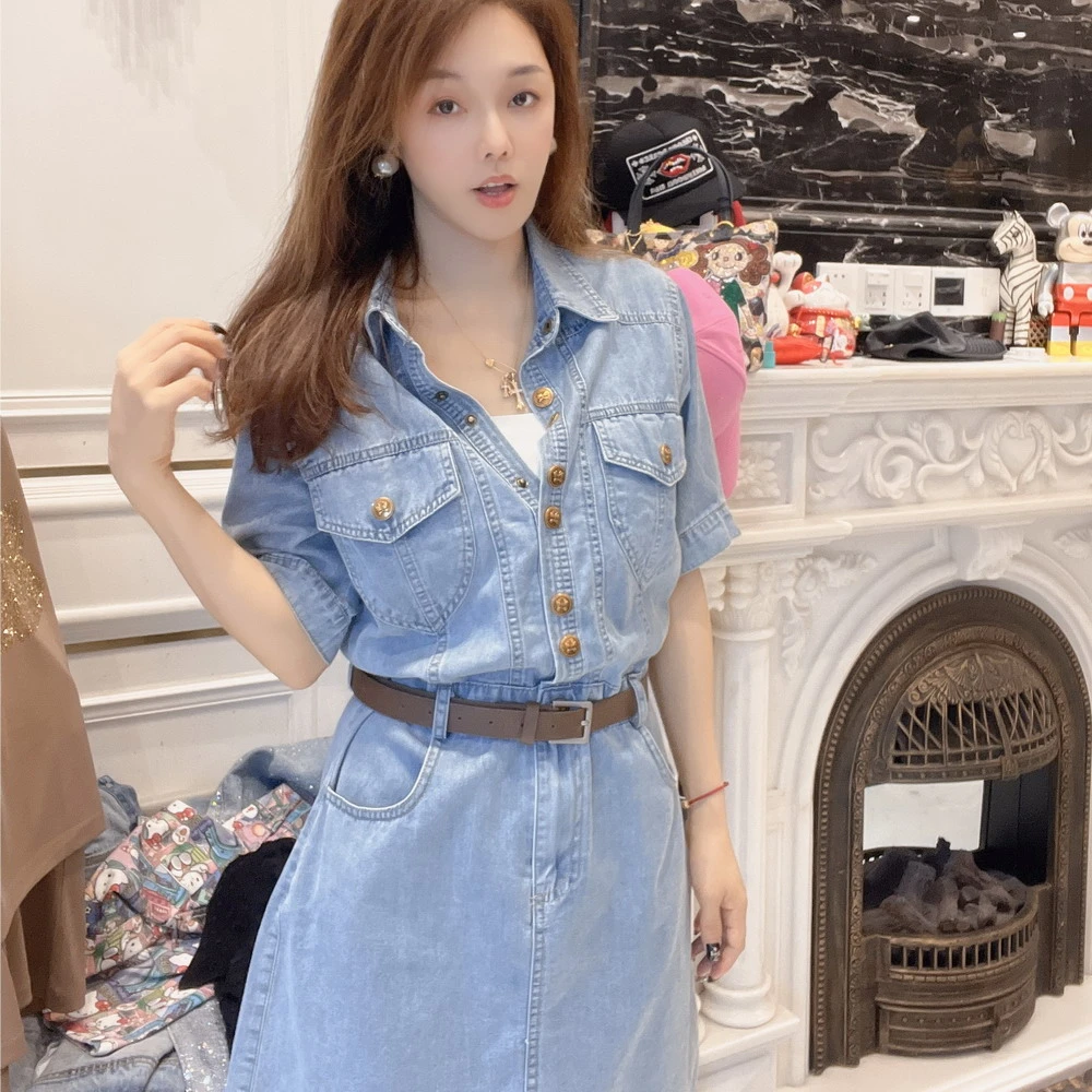 【202212048牛仔衣短裙原色送腰带】港风欧款高级女装裤半身裙修身