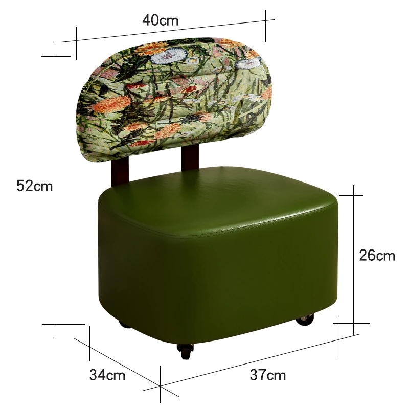 家用小凳子客厅溜溜椅实木靠背旋转滑轮矮凳门口换鞋洗脚凳带轮