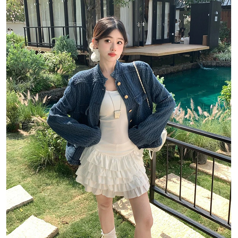 复古小香风立领牛仔外套女2025秋季小众宽松气质夹克百搭开衫上衣