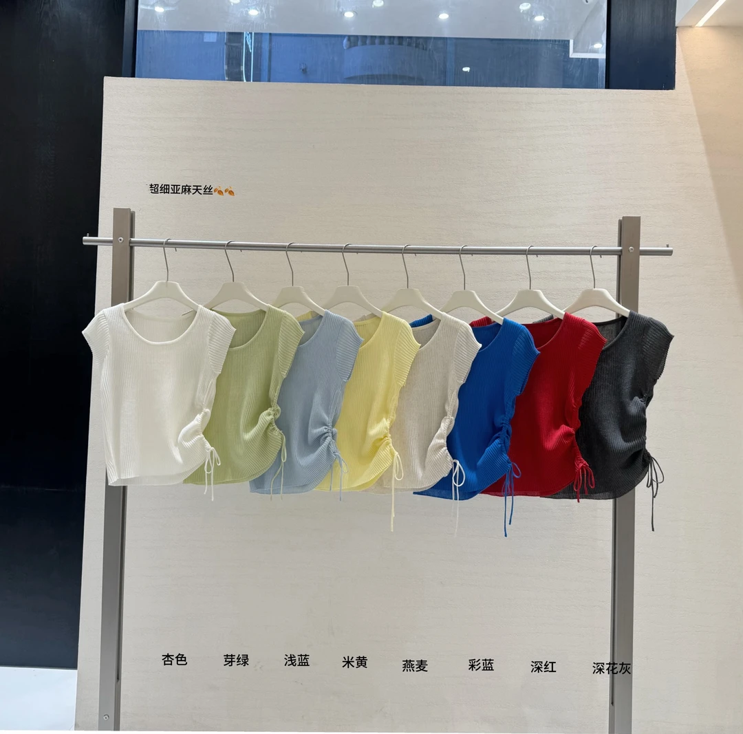 56035 韩系简约U领抽绳收腰显瘦针织衫