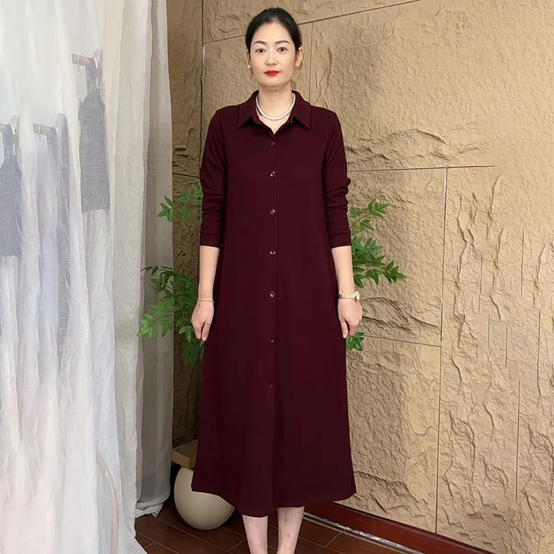 秋季翻领单排扣长袖中长款风衣女洋气过膝宽松气质时尚妈妈装外套
