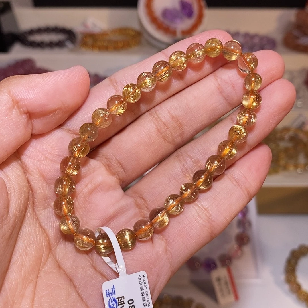 【闪购商品】发晶手串未镶嵌杰**妈小金豆6mm