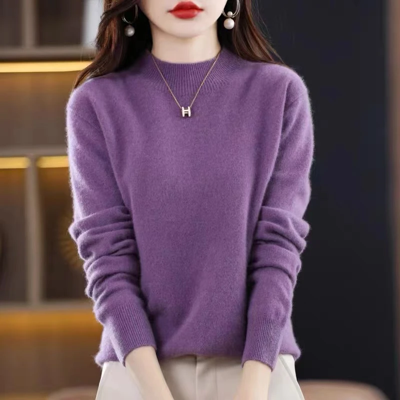 涵玖玥【100羊毛】富贵领多色软肤气质套衫长袖上衣07-878