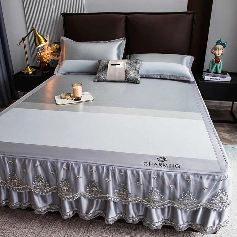 2025夏季新款简约清凉舒适拼色加密冰藤床裙款冰凉席