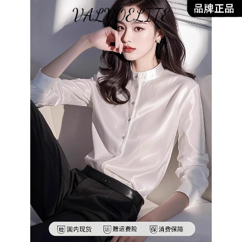 白色翻领长袖衬衫2025春季爆款小衫女减龄洋气法式独特绝美小上衣