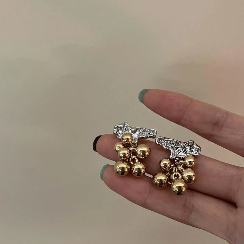 铜合金锆石耳饰 个性液态金属圆球流苏耳环小众耳饰设计感气质925