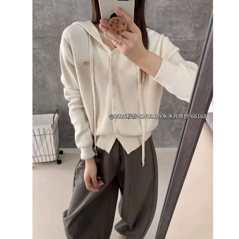 【黑色】3909开衫外套帽衫超柔软毛衣高品质针织上衣